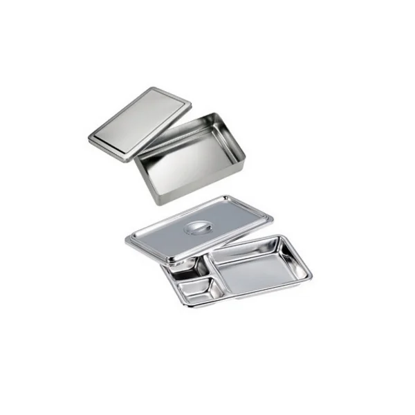 [HONGJAE MEDICAL] Dressing Tray 2 Compartment (220x138xH28mm, With Lid/ 4 - 1010 - 2/ Medical Tray/ Stainless Steel/ Tray)