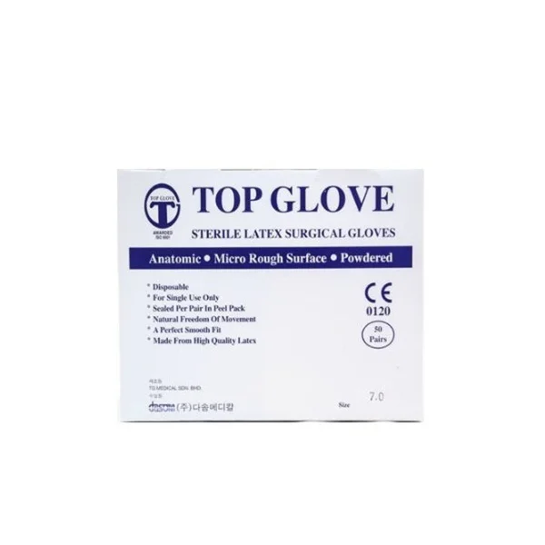 Dasom/ Top Glove Sterilized Surgical Gloves Size 8.0 (7g, 50 Pairs/ Pack, Latex/ Powdered)