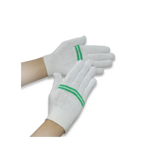 [SHINJUNG] 2 - Line Bleached Gloves (White/ Green Stripe, 10G, 10 Pairs/ Pack, Work Gloves)