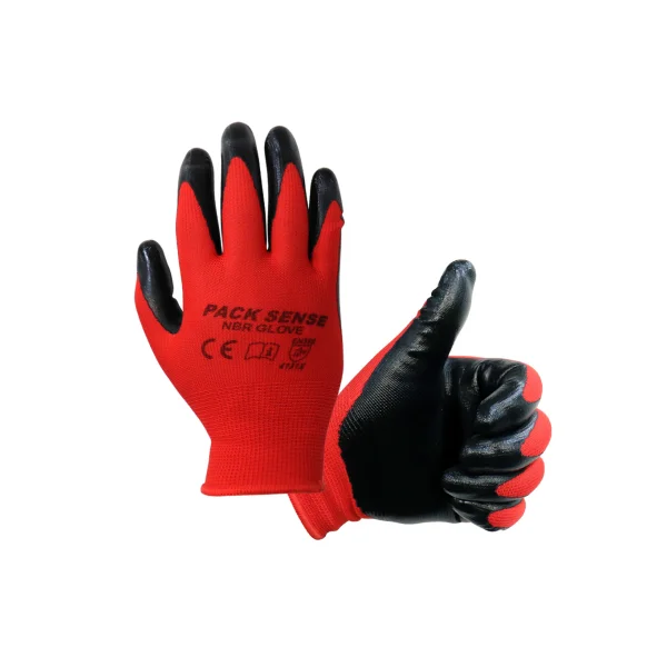 [PAXXSENSE] Strong Basic NBR Coated Gloves (Red/ L, 1 Pair, Half Coated)