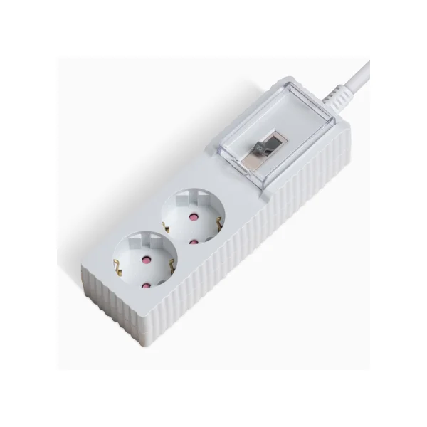 Power Zone Automatic Fire Suppression/ Overload Protection 2 - Outlet Multi - tap Wave (1.5m/ White, Integrated Switch/ 16A/ 250V/ Grounding)