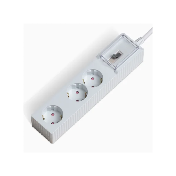Power Zone Automatic Fire Suppression/ Overload Protection 3 - Outlet Multi - tap Wave (1.5m/ White, Integrated Switch/ 16A/ 250V/ Grounding)
