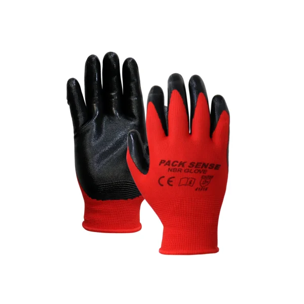 [PAXXSENSE] Strong Basic NBR Coated Gloves (Red/ S, 100 Pairs, Half Coated)