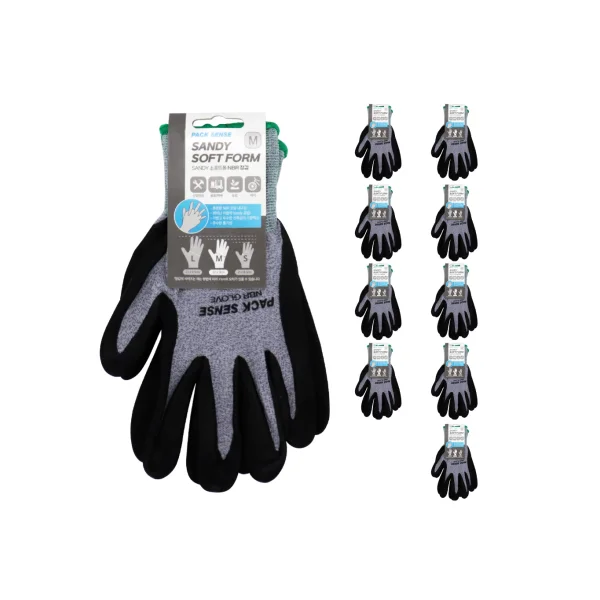 PAXXSENSE NBR Foam Coated Gloves Sandy Soft (Gray/ M, 10 Pairs, 13G)