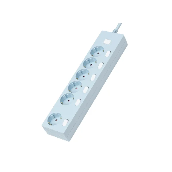 POWER ZONE Automatic Fire Suppression 6 - Outlet Multi - tap Wave (5m/ Pastel Blue, Individual Switches/ 16A/ 250V/ Grounding)