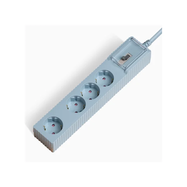Power Zone Automatic Fire Suppression/ Overload Protection 4 - Outlet Multi - tap Wave (7m/ Pastel Blue, Integrated Switch/ 16A/ 250V/ Grounding)