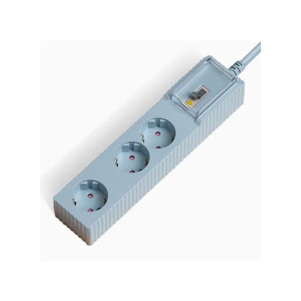 POWER ZONE Automatic Fire Suppression/ Leakage Circuit Breaker 3 - Outlet Multi - tap Wave (1.5m/ Pastel Blue, Integrated Switch/ 16A/ 250V/ Grounded)