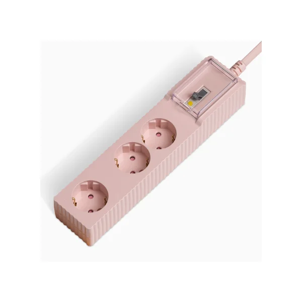 POWER ZONE Leakage Circuit Breaker 3 - Outlet Multi - tap Wave (3m/ Pastel Pink, Integrated Switch/ 16A/ 250V/ Ground)