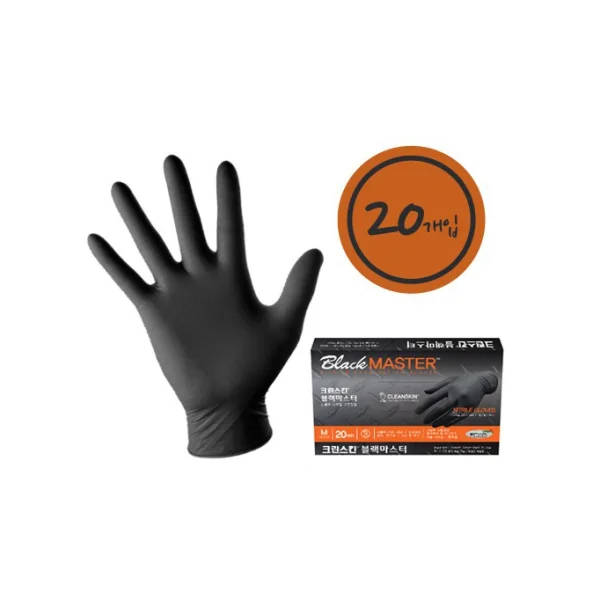 CLEANSKIN Black Master Gloves (Black, 20 Count, Powder - Free) - M