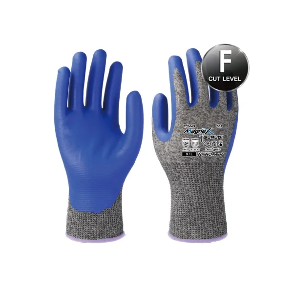 TOWA Cut - Resistant Gloves MAGNEX NO.551 TSURUGI (10/ XL, Steel Wire+HPPE/ Nitrile Coating/ Cut - Proof/ Level F)
