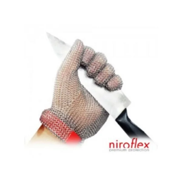 [NIROFLEX] Cut - Resistant Chainmail Glove 5 Fingers (M/ Red, Single Hand, CE Certified/ Stainless Steel Rings)