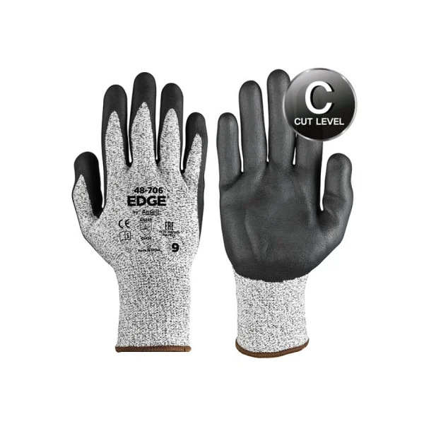 Ansell EDGE 48 - 706 Cut Resistant Gloves (Size 9, HPPE+Spandex/ Glass Fiber/ NBR Coating/ Cut Level C)