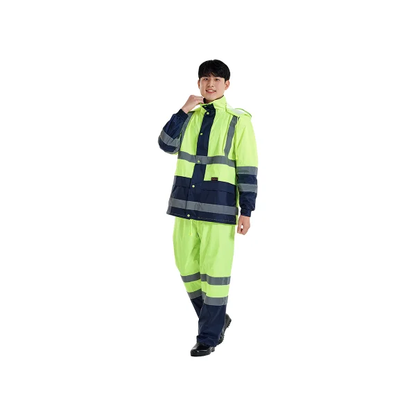 HOEORI Premium Lightweight Raincoat KO - 3500 (Two - piece, Fluorescent/ Navy, 2XL)