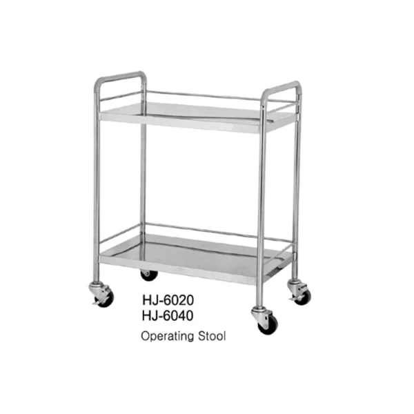 [HONGJAE MEDICAL] Dressing Cart 2 - Tier with Handle HJ - 6040 (Stainless Steel, 1 pc)