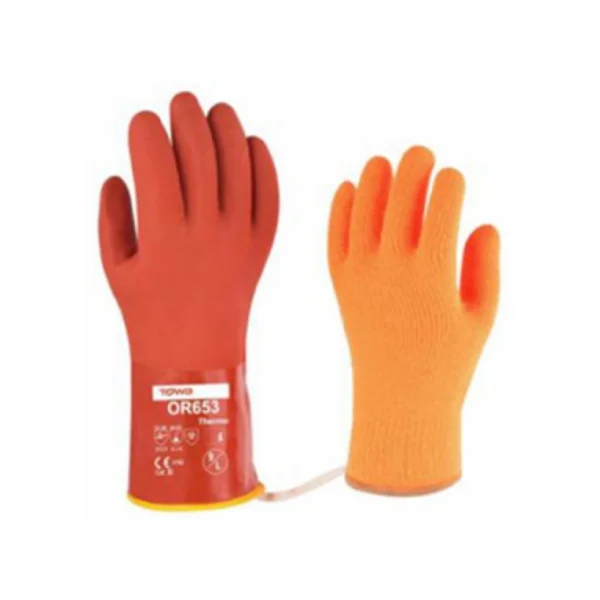 [TOWA] PVC Cold Protection Gloves OR653 - Summer (L/ Orange, 13G, 27cm, Acrylic Yarn/ Detachable Liner)