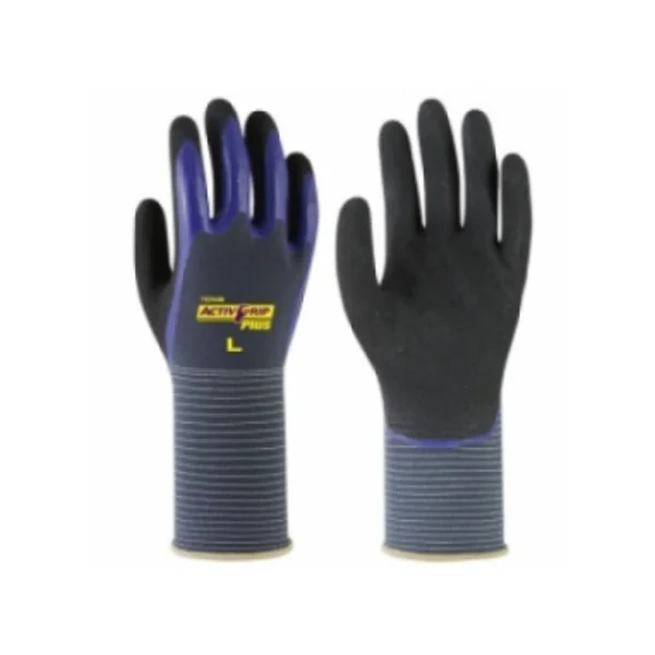 TOWA ActiveGrip Plus NBR Coated Oil - Resistant Gloves (XL~M/ Navy+Purple/ Navy (Double Coated), 27cm)