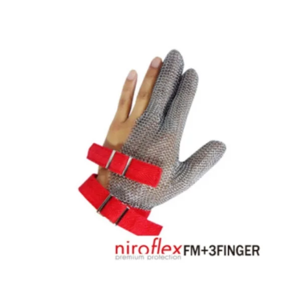[NIROFLEX] Cut - Resistant Chainmail Glove 3 Fingers (XXS/ Silver+Brown, Single Hand Stainless Steel Ring)