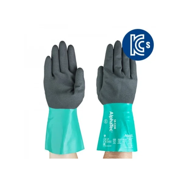 Ansell Alphatec 58 - 535B Chemical Resistant Gloves (XL/ Green+Blue, Nitrile, EN374/ AKL, Acrylic Lined, KCs Certified, Acid/ Oil Resistant)