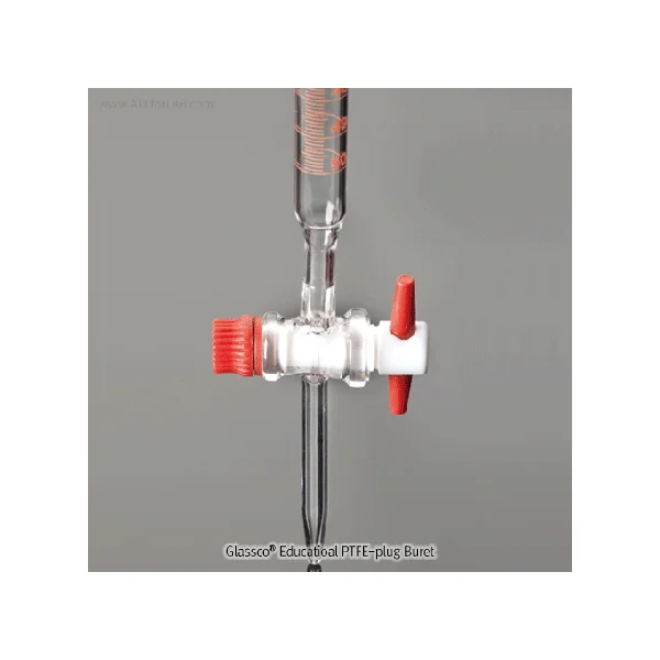 GLASSCO Amber - graduation PTFE Plug Burette 12.5 Bore 2.5mm White & Red SLg.Sto3038