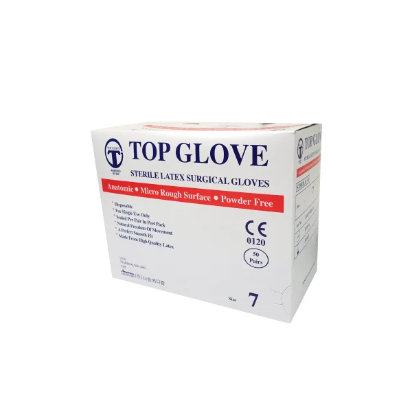 TOP GLOVE Examination Latex Gloves (S/ 6.5, 7g, 50 Pairs, Sterile/ Powder - Free)