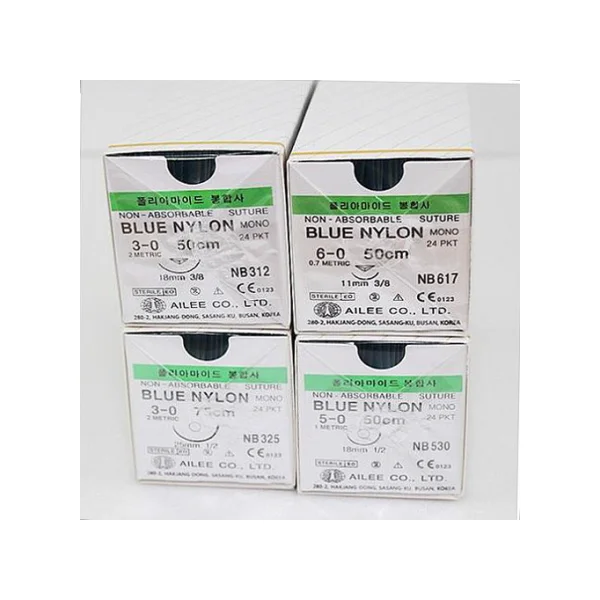 [EYEREE] Nylon Suture Each Needle 4/ 0 (Blue/ 50cm, 18mm, 3/ 8Circle, 24 pcs, NB434/ Non - absorbable)
